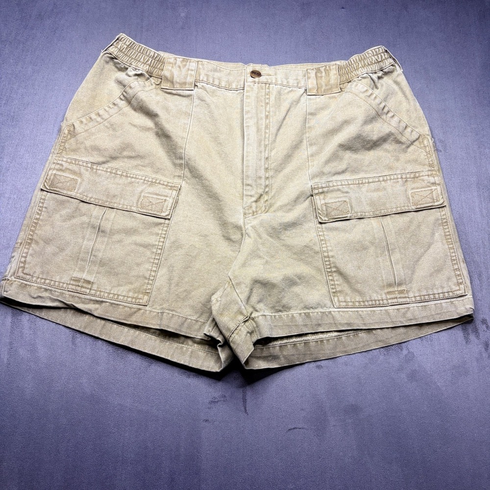Vtg 90s LL Bean Trailblazer Cargo Shorts Mens 38 Green Elastic Waist Cotton V841